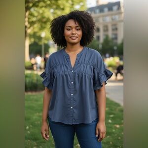 SHEIN Navy Ruffle Sleeve Blouse. Size XL.